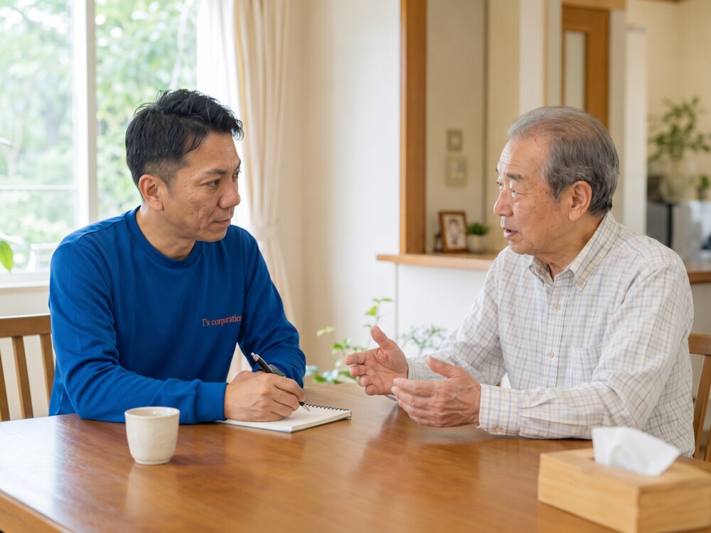 お住まいでご相談・ヒアリングを行うスタッフ
