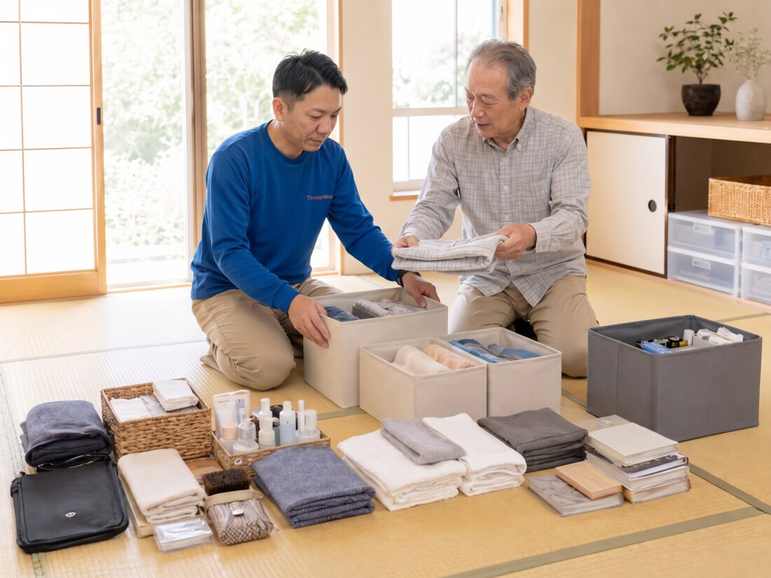 ご本人と一緒にお品を仕分けるスタッフ