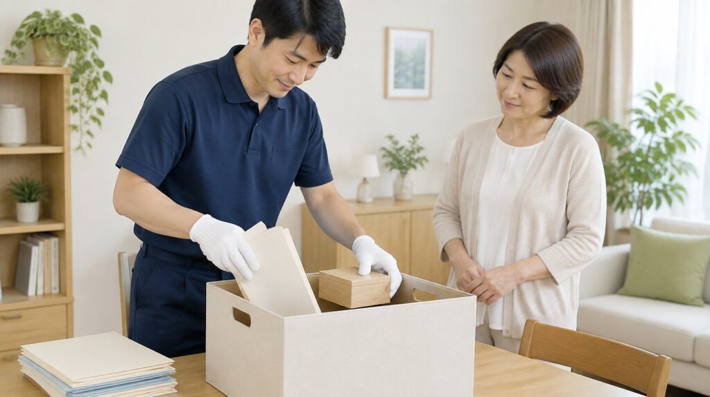 相続を決めたあと大切な書類や貴重品を仕分けるスタッフ