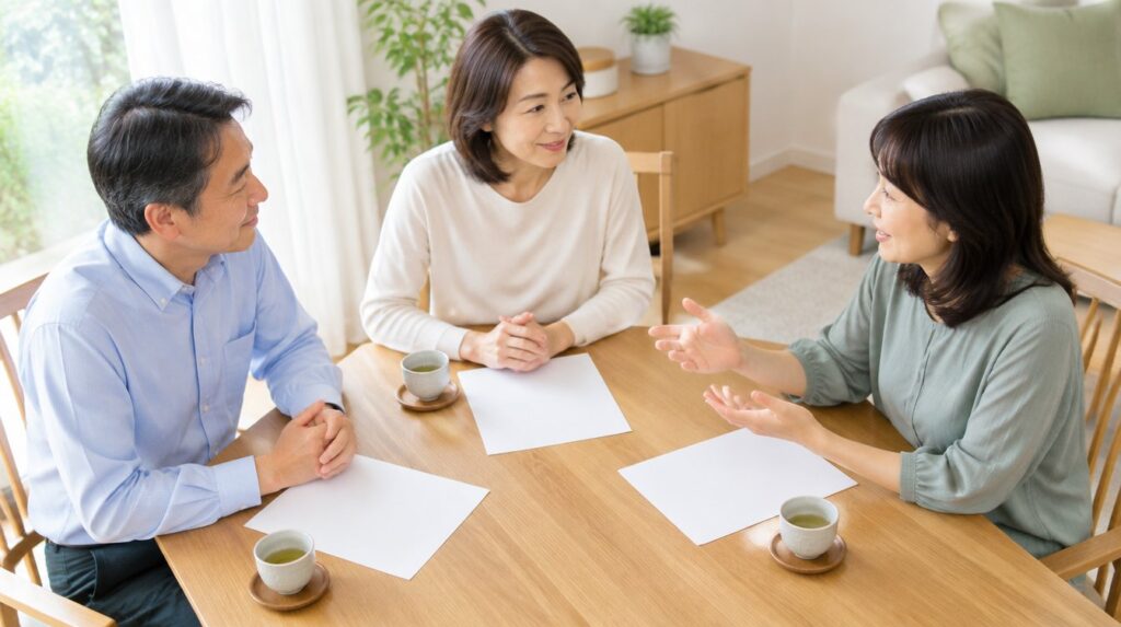 兄弟姉妹で実家の今後を話し合う様子
