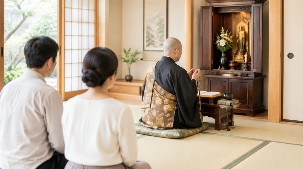 僧侶による魂抜き(閉眼供養)の読経